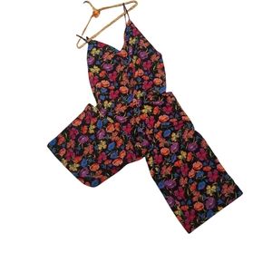 Topshop Slip-on Jumpsuit In Black Floral Size 10